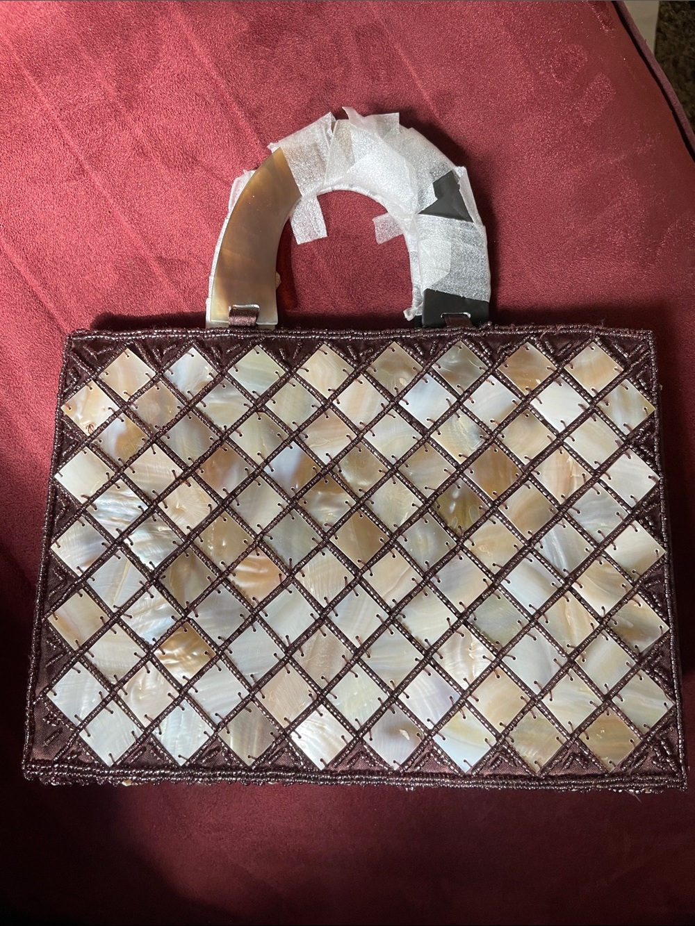 Mother of Pearl Brown Iridescent Faux Tortoise Shell Grid Handbag